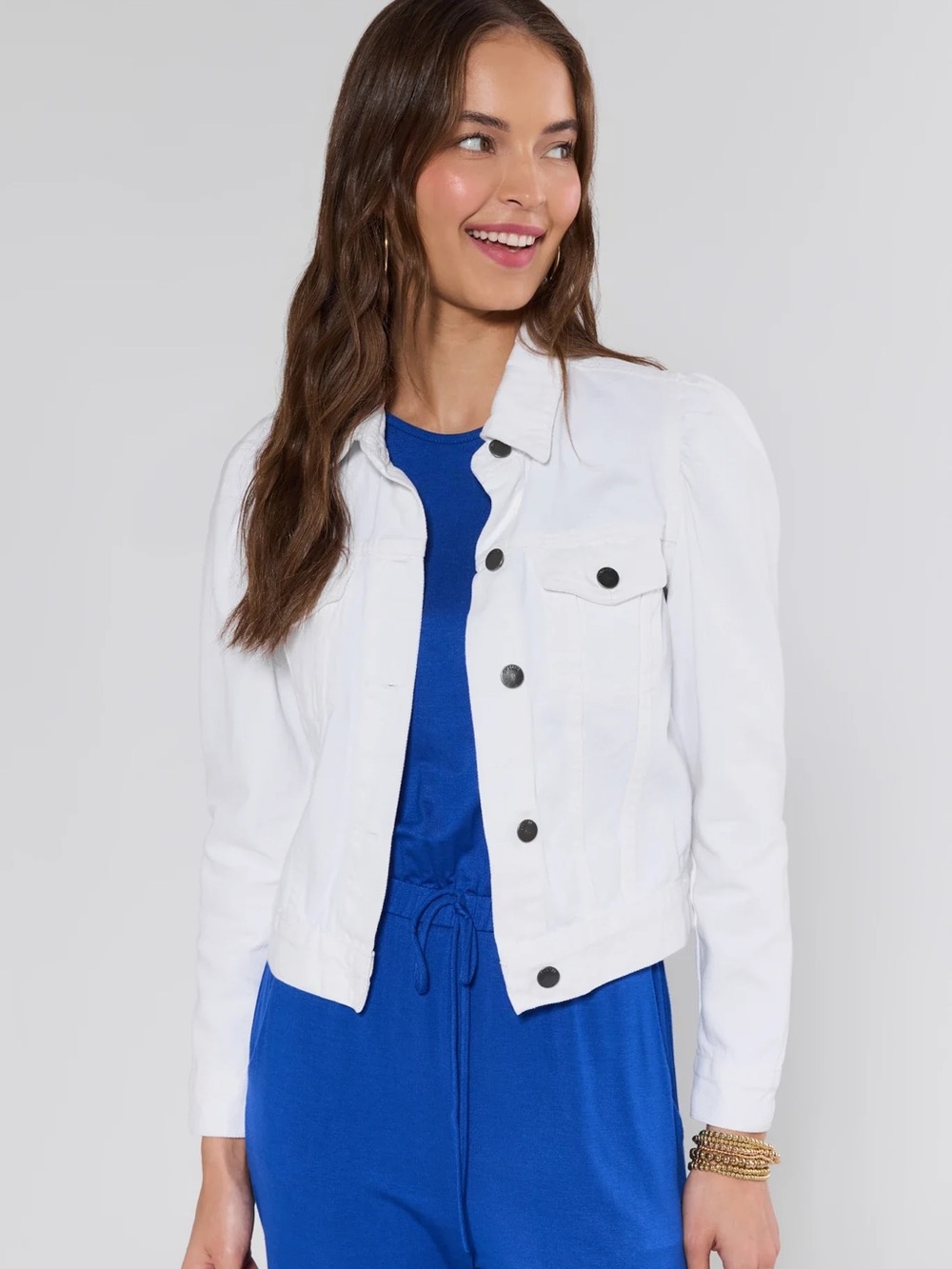 Twelve by Twelve White Women’s Denim Jacket - Classic Cropped Style Size Small